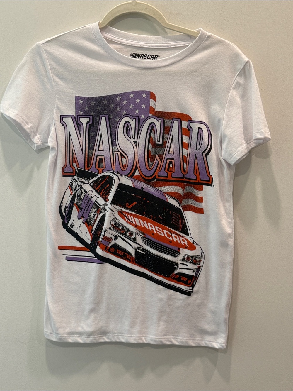 NASCAR White Graphic  Tee - Patriotic Race Car Design